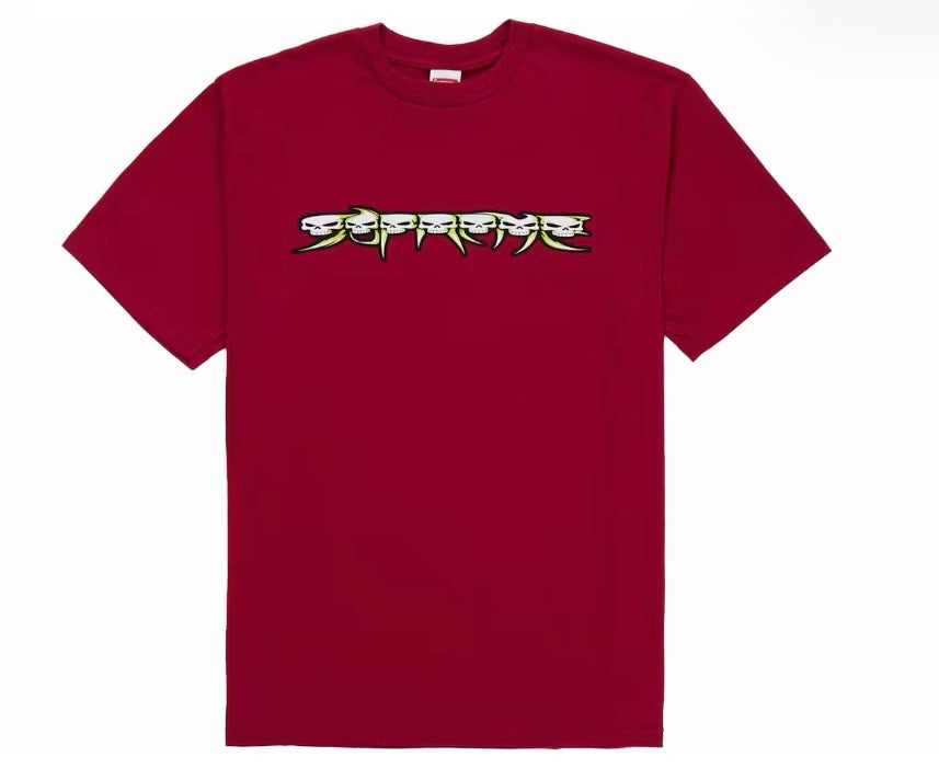 Supreme Skulls Spell Out Tee - Cardinal