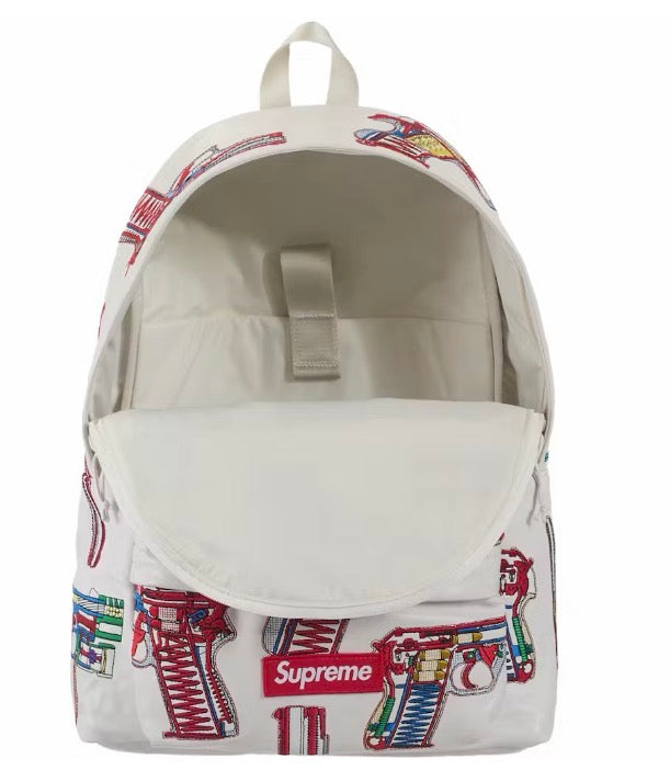 Supreme Guns Embroidered Leather Backpack - White