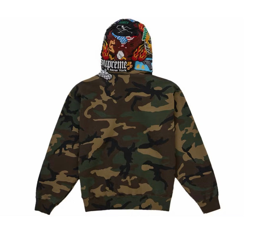 Supreme Patches Zip Up Hooded Sweatshirt - Woodland Camo (XLarge)