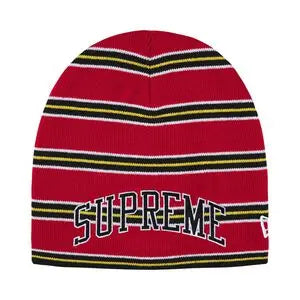 Supreme New Era Stripe Beanie Red