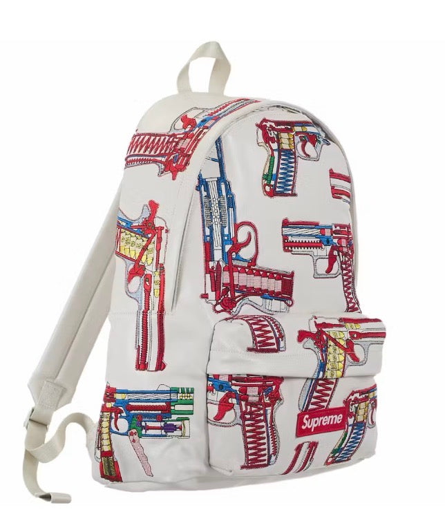 Supreme Guns Embroidered Leather Backpack - White