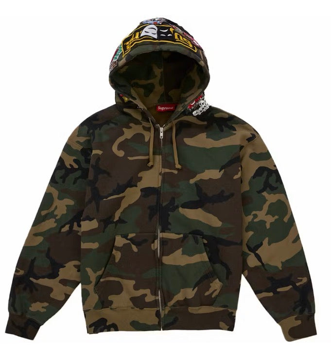 Supreme Patches Zip Up Hooded Sweatshirt - Woodland Camo (XLarge)
