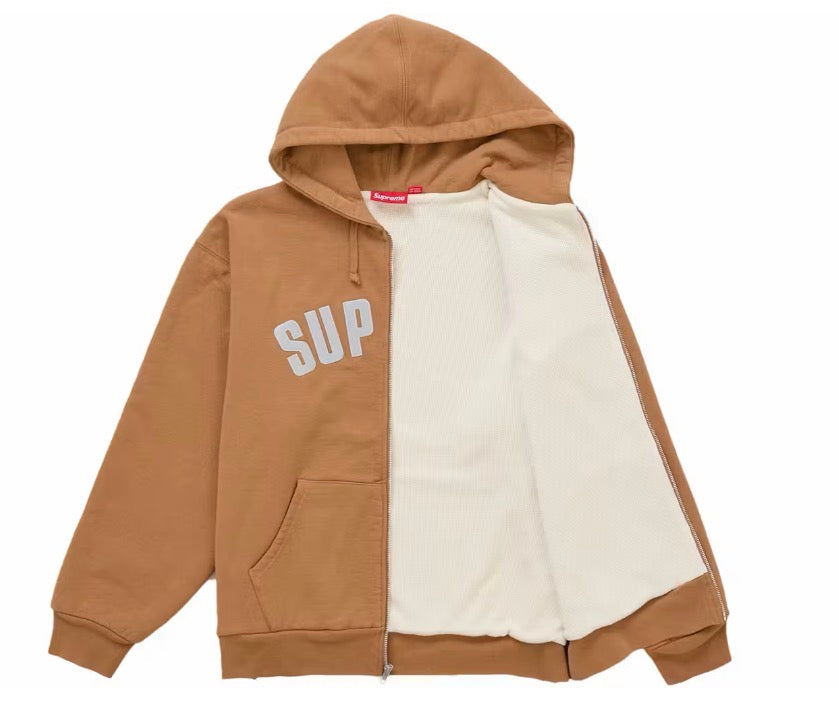 Supreme Arc Thermal Lined Zip Up Hooded Sweatshirt - Light Brown