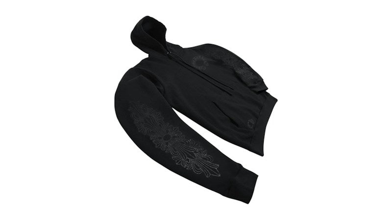 Chrome Hearts Black Pullover Horseshoe Floral Hoodie Black