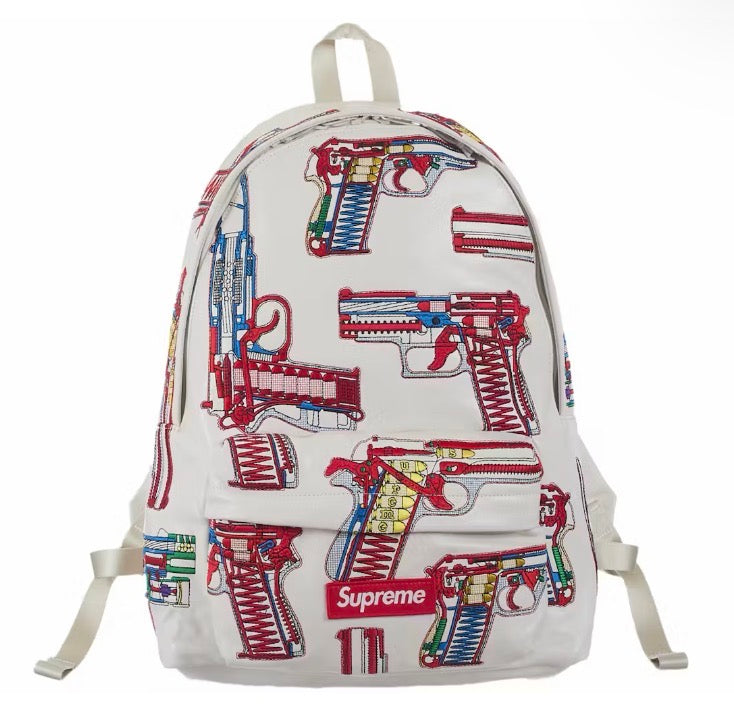 Supreme Guns Embroidered Leather Backpack - White