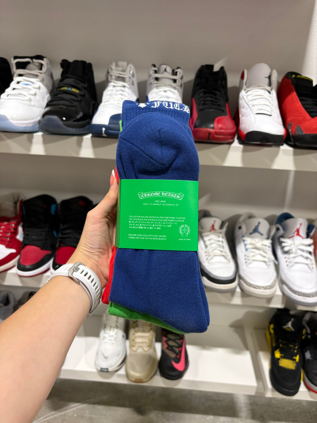 Chrome Hearts Script Logo Socks "Green / Red / Blue" – Size 9-13 (Brand New) (ONE PACK OF 3)