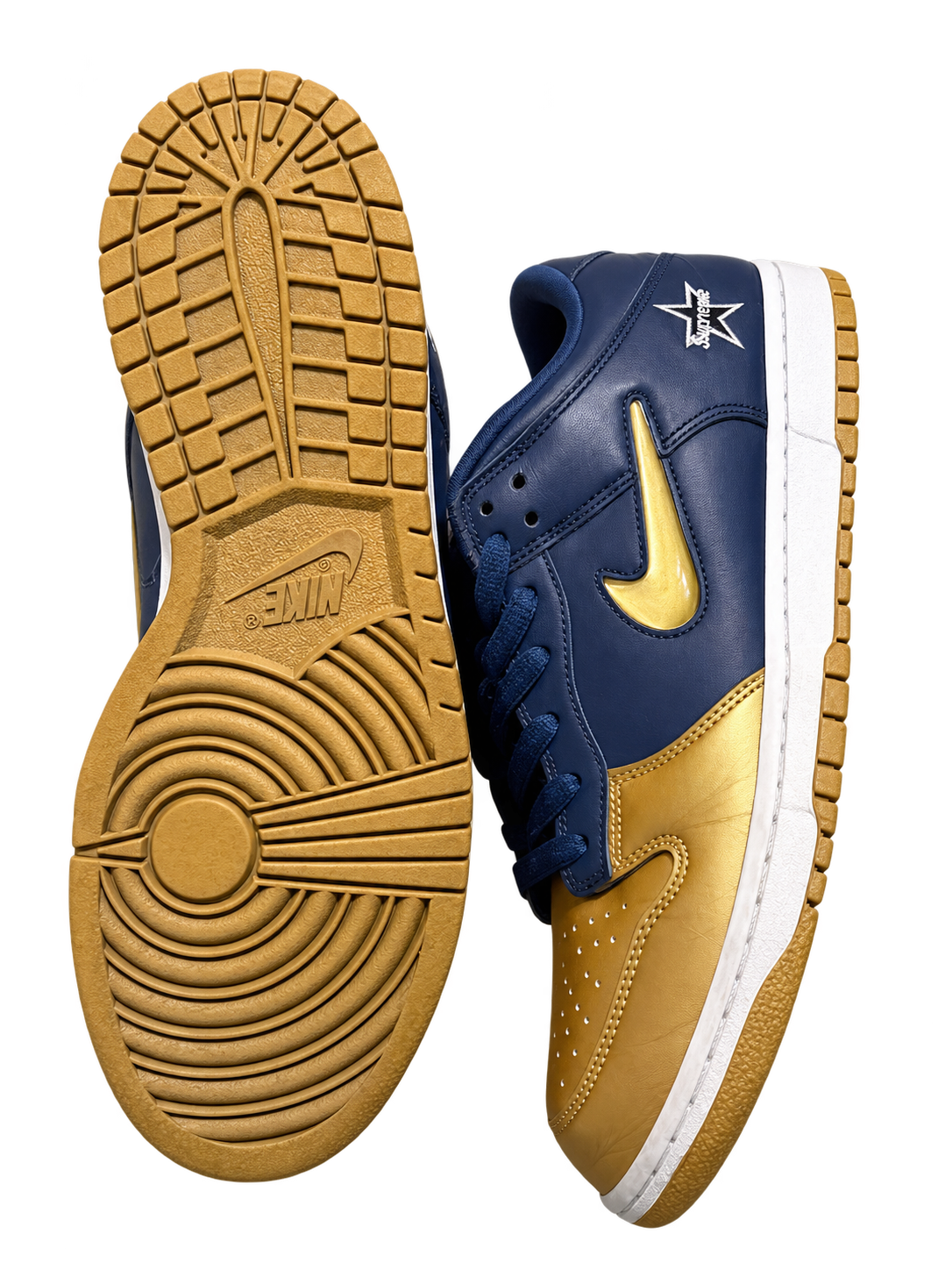 Supreme x Nike SB Dunk Low "Dual Swoosh Metallic Gold" (2019) - Men's Size 12 (Pre-Owned, No Box)