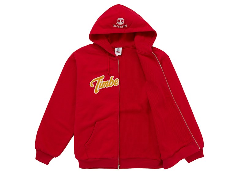 Supreme x Timberland Thermal Lined Zip Up Hooded Sweatshirt - Red back