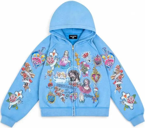 We Are Righteous Risen King Cropped Zip - Blue